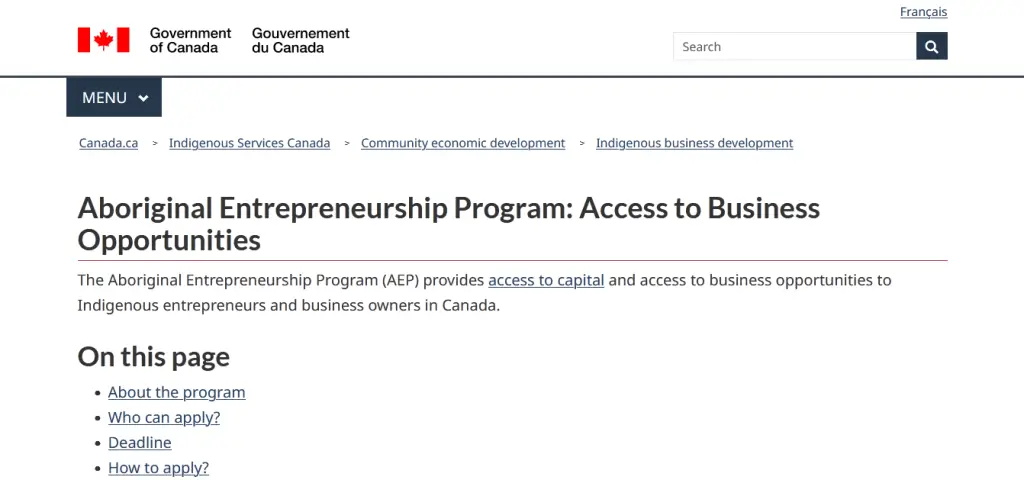 Aboriginal Entrepreneurship Program Access to Business Opportunities