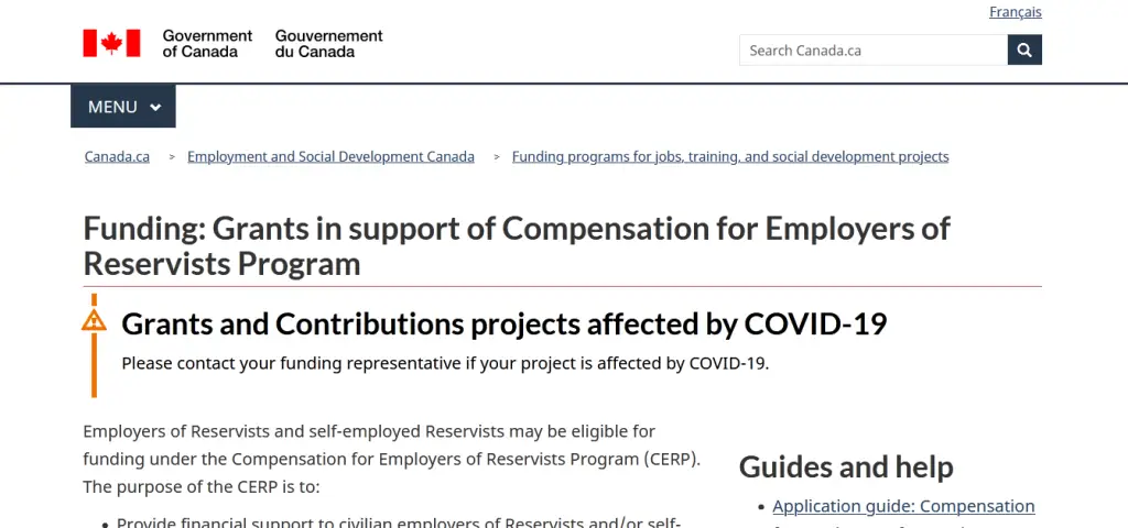 Grants in support of Compensation for Employers of Reservists Program