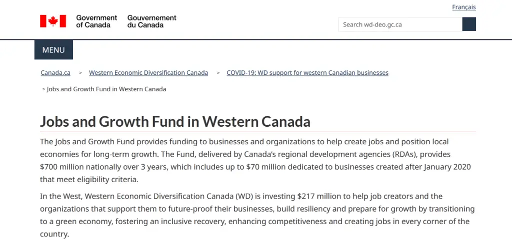 Jobs and Growth Fund in Western Canada