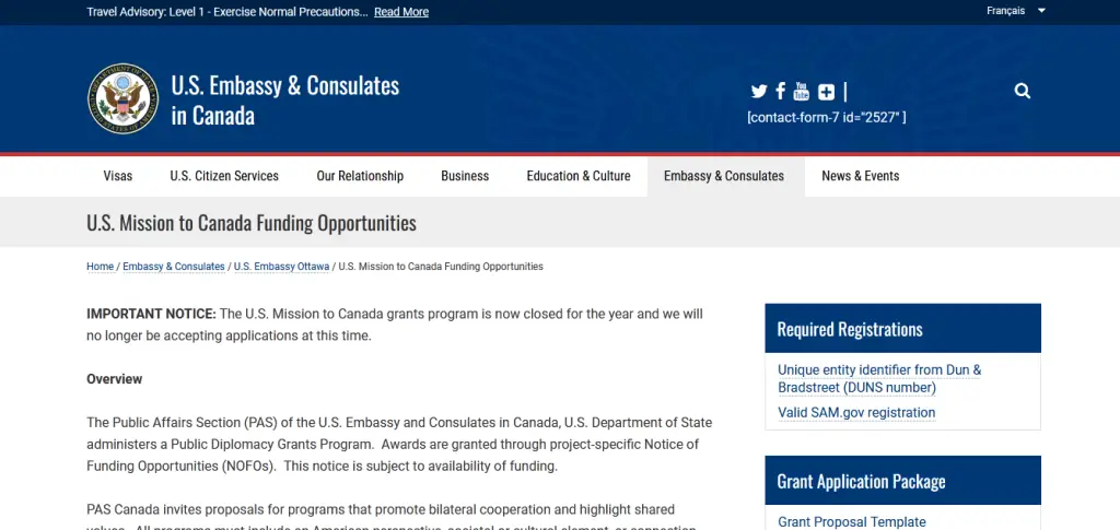U.S. Mission to Canada Funding Opportunities