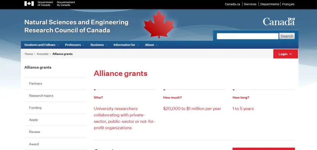 Alliance Grants Natural Sciences and Engineering Research Council of Canada (NSERC)