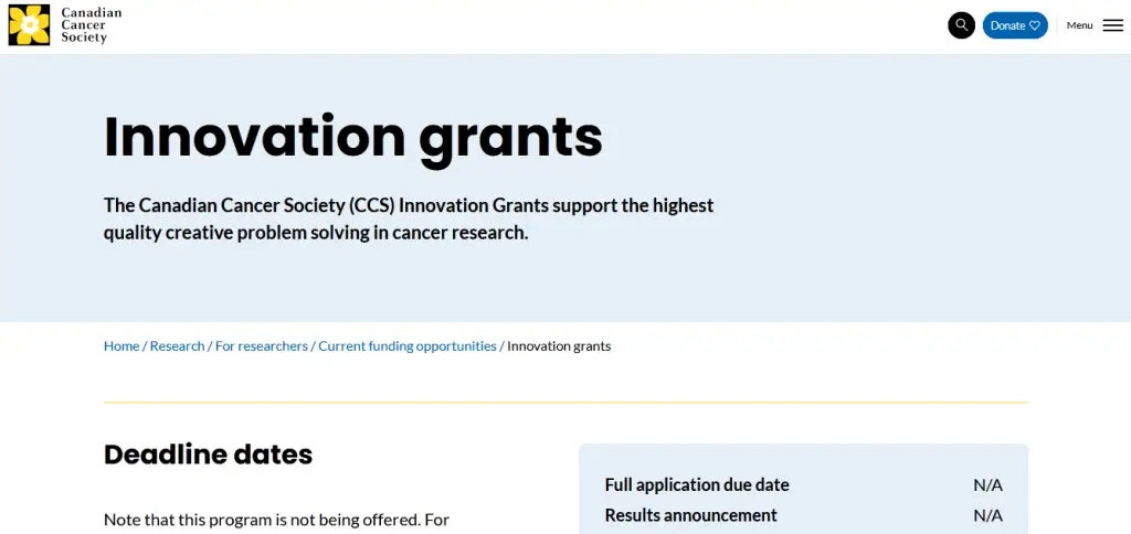 Canadian Cancer Society (CCS) Innovation Grant
