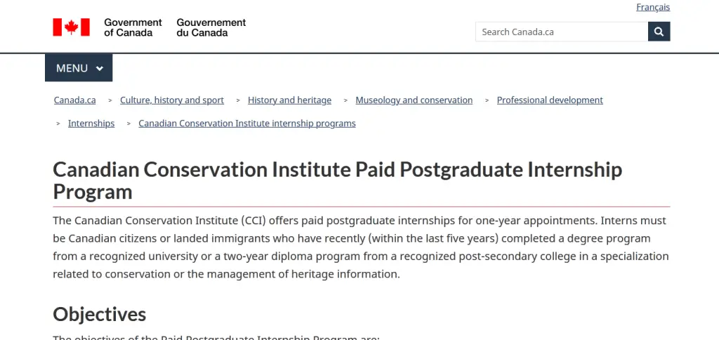 Canadian Conservation Institute Paid Postgraduate Internship Program