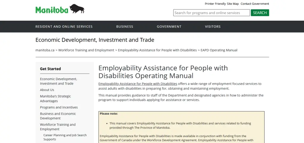 Employability Assistance for People with Disabilities Government of Manitoba