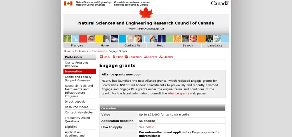 Engage Grants Natural Sciences and Engineering Research Council of Canada (NSERC)