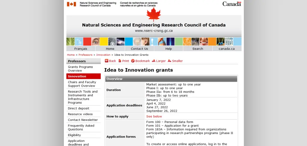 Idea to Innovation (I2I) Natural Sciences and Engineering Research Council of Canada (NSERC)
