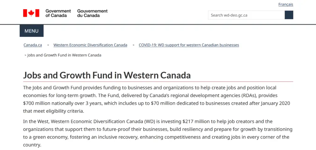 Jobs and Growth Fund in Western Canada