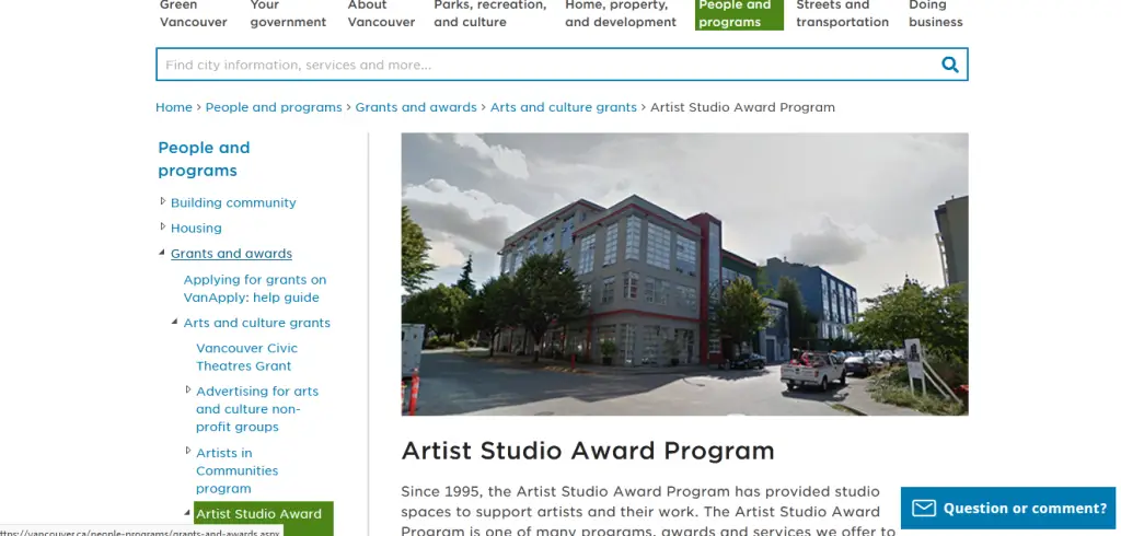 Vancouver Artist Studio award program