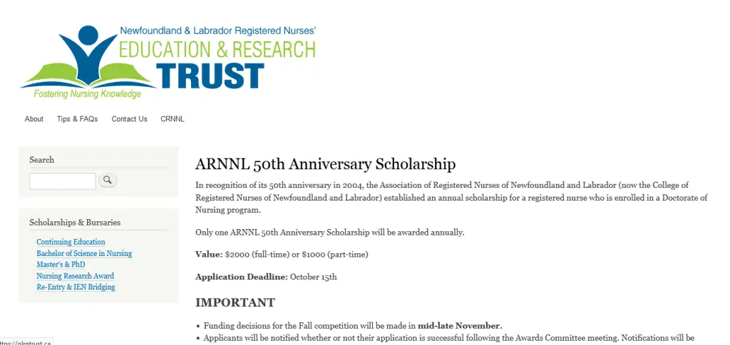 ARNNL 50th Anniversary Scholarship (Ph.D.)