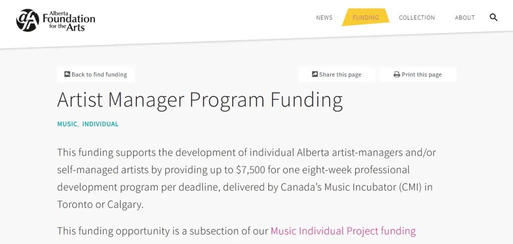 Artist Manager Program Funding