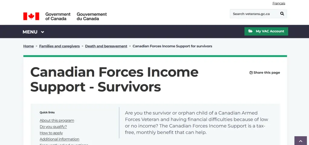 Canadian Forces Income Support – Survivors