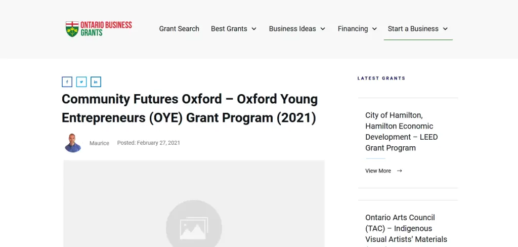 Community Futures Oxford – Oxford Young Entrepreneurs (OYE) Grant Program