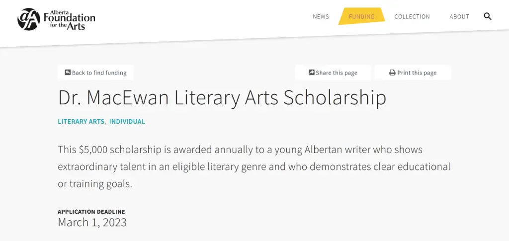 Dr. MacEwan Literary Arts Scholarship