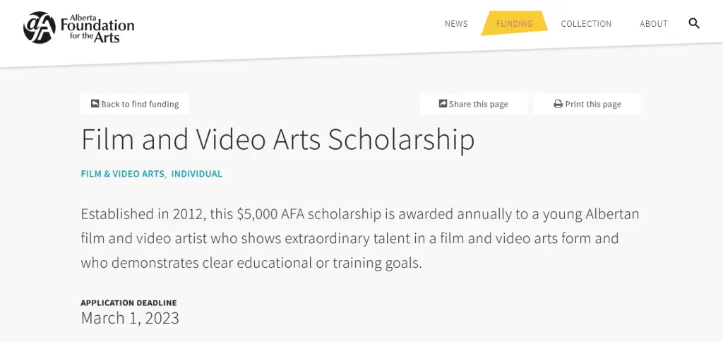 Film and Video Arts Scholarship