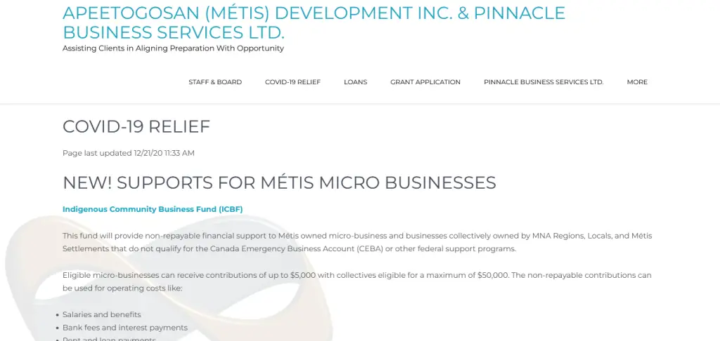 Indigenous Community Business Fund (ICBF) by Apeetogosan Metis Development Inc. & Pinnacle Business Services Ltd.
