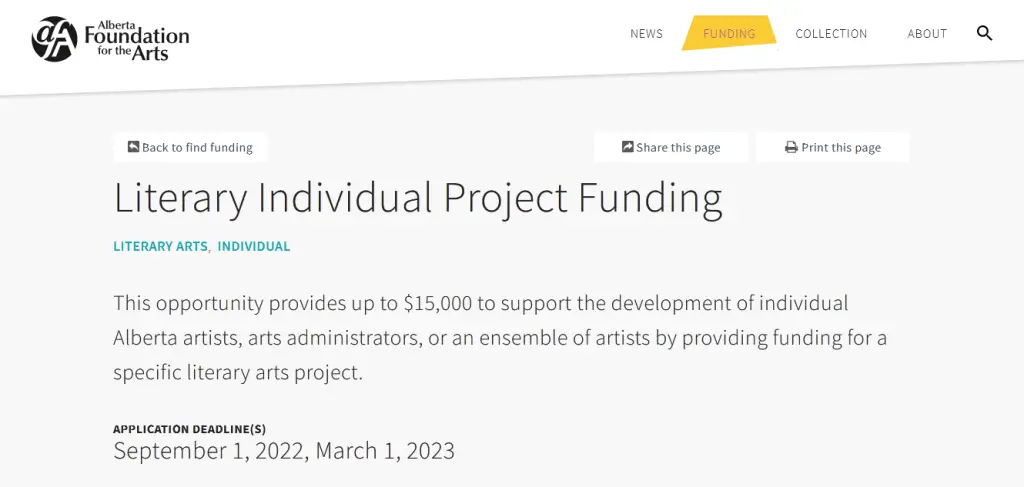 Literary Individual Project Funding
