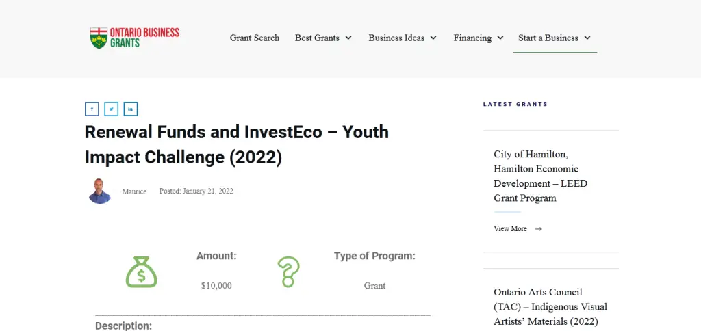 Renewal Funds and InvestEco – Youth Impact Challenge